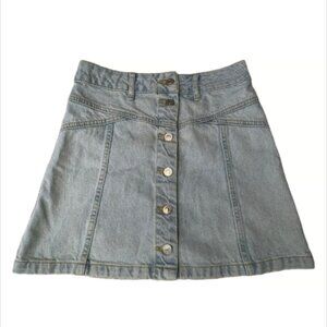 Topshop Moto Light Wash Button Front Denim Mini Skirt Size 2
